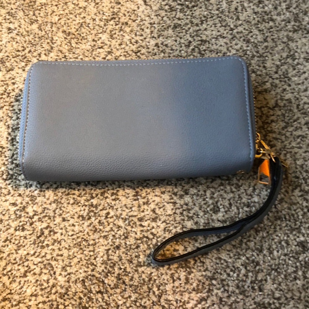 Light Blue Vegan Leather Wristlet/Clutch